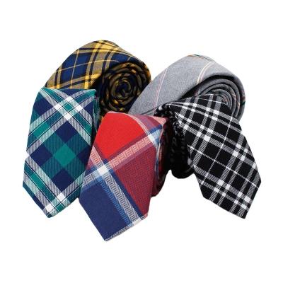 China Casual Decoration Tie Cotton Plaid Tie Fashion Men European and American Style 6cm Narrow Necktie for sale