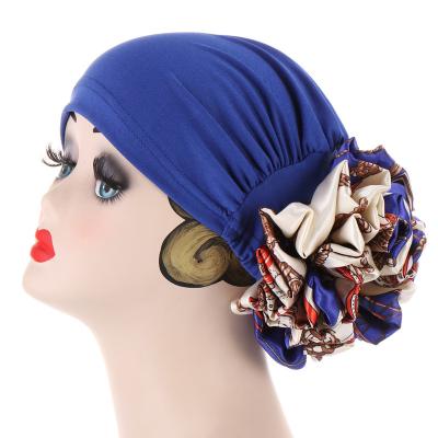 China Women's Fashion Muslim Turban Hat Pure Color Flower Verified Render Hat for sale