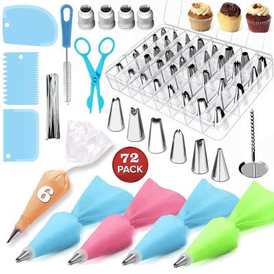 China Stocked Cake Decorating Set 72 Pcs/Set Stainless Pastry Nozzles Cake Turntable Set Confectionery Bag Baking Tools For Cakes for sale