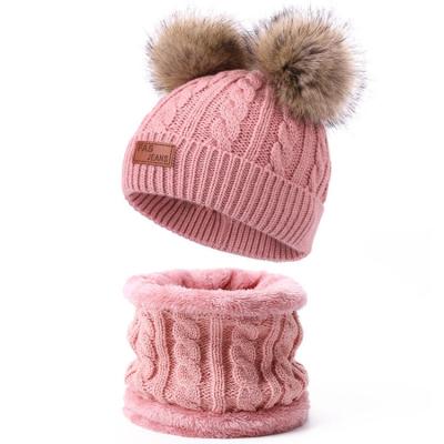 China Add custom wool logo merino wool beanie scarf set pom pom knitted beanies kids hats girls skull warm knitted hats for sale