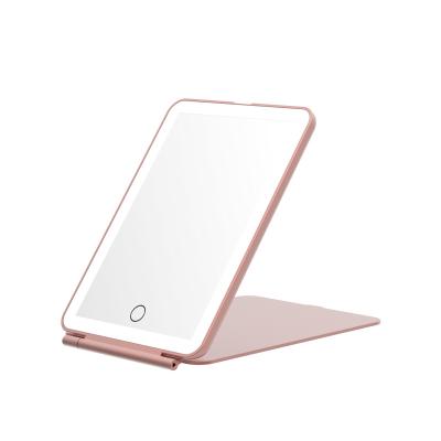 China USB Rechargeable Portable Makeup Mirror Square Lighted Single Side Plastic Folding Led To Touch Travel Vanity Rechargeable Makeup Mirror for sale