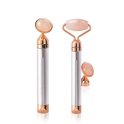 China Skin Tightening Wholesale 2 in 1 Gold Beauty Bar Skin Firming Face Lifting Vibrating Roller Rose Quartz Electric Facial Massage for sale