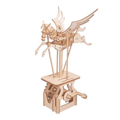 China Creative Wooden Craft Kits Children and Adults DIY Pegasus Assembling Puzzles Toy New Product Magic Wooden Cartoon Knight Bent Back Educational Game for sale