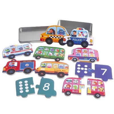 China Cartoon Toy Wooden Puzzle Number Matching Game Car and Animal Early Childhood Educational Toys for sale