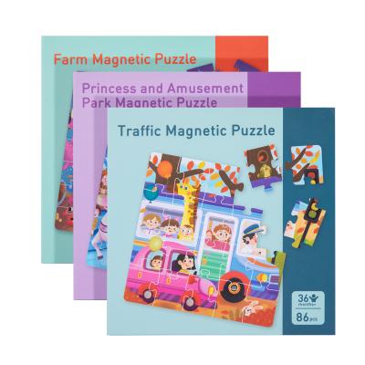 China Jigsaw Toy World Dinosaur Book Magnetic Spelling Foldable Puzzle Toy Funny Children Education Cognitive Cartoon/Traffic Paradise/Fairy Tale for sale