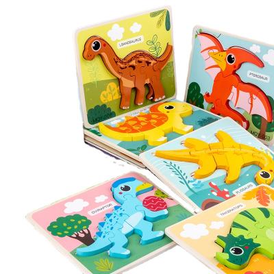 China DIY TOY Wooden 3D Dinosaur Puzzle Animal Blocks For Children Kids Toys Educational for sale