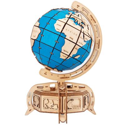 China Wooden Crafts Wooden Children's First Educational Globe DIY Basswood Plywood Children and Adults Assemble Wooden 3D Puzzle Globe Model Toy for sale