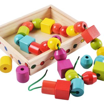 China DIY TOY Hot Selling Wooden Colorful Bead Shaped Building Blocks Rope Threading Children's Educational Toys for sale