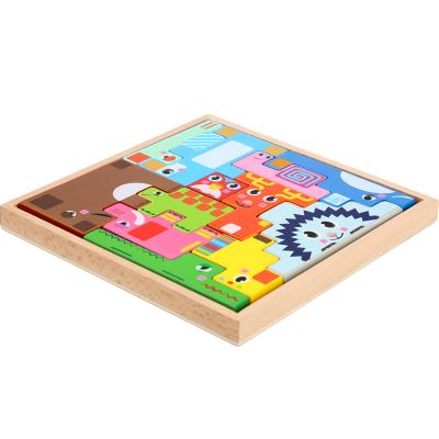 China DIY TOY Wooden Blocks Children's Toy Animal 3D Educational Constituent Puzzle for sale