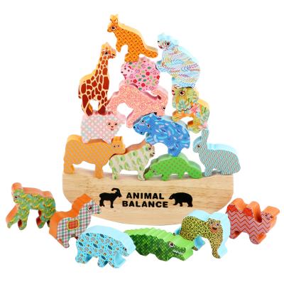 China DIY TOY Wooden Montessori Stacked Balance Shape Building Blocks Tops Early Education Toys Children Play Animals for sale