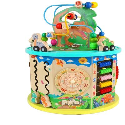 China Preschool Children First Toy Wooden Multifunctional Round Beads Educational Wooden Toys Puzzle Blocks Treasure Box Baby Beaded Toys for sale