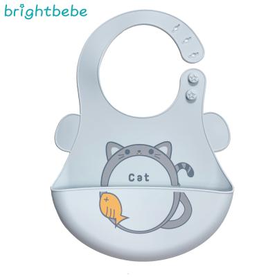 China BPA Free Factory Direct Brightbebe Custom Printed Eared Animal Baby Bibs Waterproof Infant Toddler Baby Silicone Feeding Bibs for sale