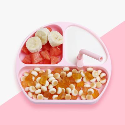 China Brightbebe Modern Food Grade Toddler Baby Training Self Feeding Suction Divided Dish Straw Baby Feeding Set for sale