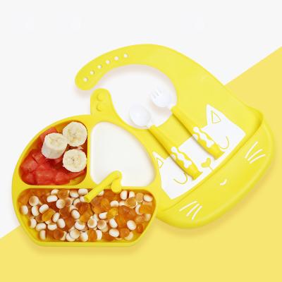 China Brightbebe BPA Food Grade Silicone Toddler Baby Training Modern Free Suction Divided Dish Spoon Set Straw Bibs Baby Feeding Set for sale