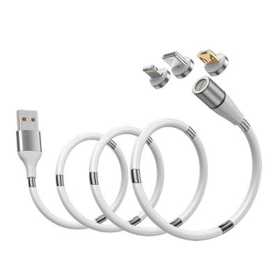 China Mobile Phone New Strong 3 in 1 Type Magnetic Charging Cable 3A Self-Winding 8Pin USB Micro C Cable Fast Charging Cable for sale