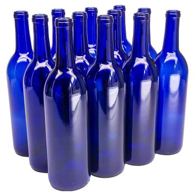 China 750ml Glass Wine Bottle Flat-Bottomed Cork Finish - Case of 12 (750ml Cobalt Blue) for sale