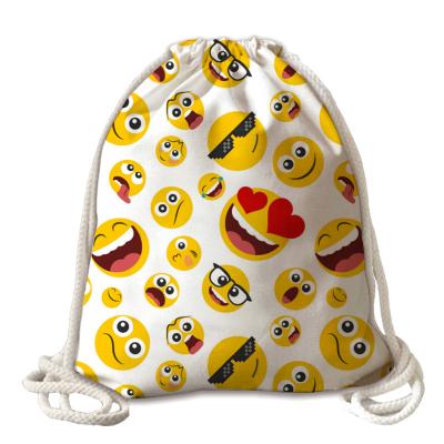 China OLEI Luxury Drawstring Backpack Folding Smile Face Printed Design for Lady Travel Cotton Shopping Drawstring Bags for sale