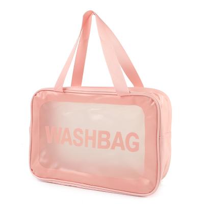 China OLEI logo pink PVC fashionable cosmetic clear bag lady's cosmetics storage bag waterproof custom makeup bag for sale