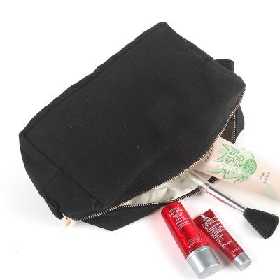 China OLEI canvas makeup bag gold cotton zipper makeup bag fashionable eco zipper cosmetic bag for women lady for sale