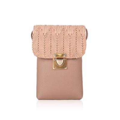 China 2021 New Style Anti-fall PU Leather Casual Pocket Phone Cross Body Straw Phone Bag With Shoulder Strap for sale