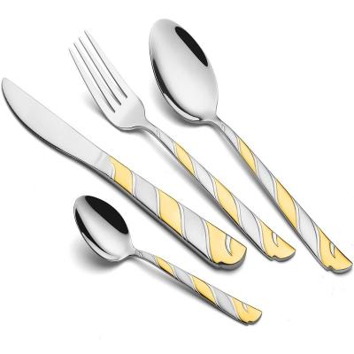 China Sustainable Line 24 Pieces 72Pcs Stainless Steel Gold Flatware Cutlery Dinner Royalty Set for sale