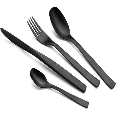 China Top Viable Brands Grill Bone Black Titanium Handle Matte Box Flatware Cutlery Set for sale