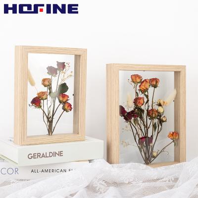 China Environmentally Friendly Wholesale Preserved Wooden Flower Double Sided Glass Home Personality Photo Frame Creative Glass Crystal for sale