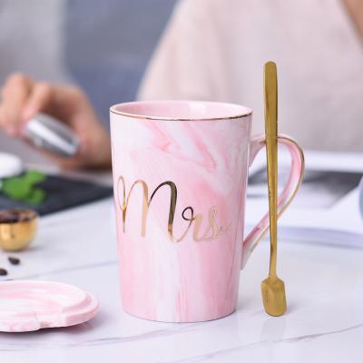 China Viable Custom Logo Letter Printed Mug Milk Tea Coffee Mug With Spoon And Handle for sale