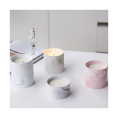 China Home decoration private label luxury marble style round ceramic candle cup jars vessel to make scented candle container for sale