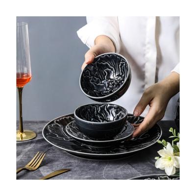 China 2021 Viable Popular Design Embossed Ceramic Restaurant Dinnerware Sets Simple Porcelain Dinnerware Kitchenware for sale