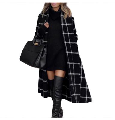 China Women's Breathable Loose Plus Size Thick Woolen Coat For Outdoors With Plaid Print Color Of Long Cardigan Coat For Women for sale