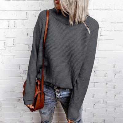 China Women Long Sleeve Turtle Neck Casual Quarter Zipper Anti-pilling Solid Color Sweaters Cute Knit Autumn Winter Ribbed Sweater for sale