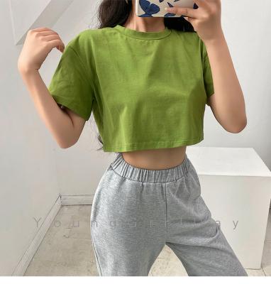 China 2020 Summer Cotton Custom Crop Top Breathable T-shirts Women Loose Size Solid Color Women's T-shirts for sale