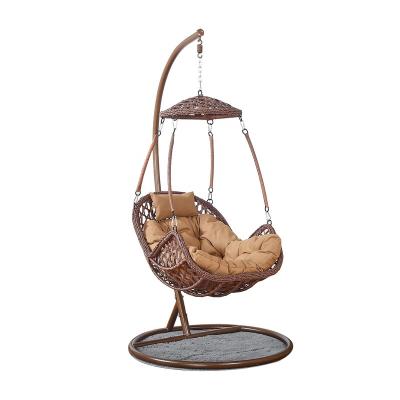 China Modern Outdoor Balcony Rattan Furniture Garden Wicker Egg Swing Hanging Chair with Metal Stand Hammock Swings for sale