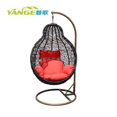 China Modern Outdoor Rattan Wicker Patio Furniture Garden Single Seat Swing Egg Hanging Chair with Stand for sale