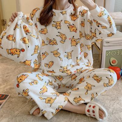 China 2021 Winters Warm Plush Pajamas Lounge Pijama De Mujer Polar Flannel Thermal Sleepwear With Heart Fleece Sleep Wear Women Thermal Pajamas for sale