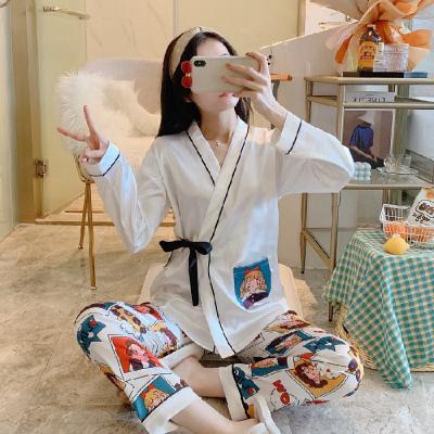 China Wholesale QUICK DRY pajama women's silk spring sleeve link students new long ice silk home suit for sale