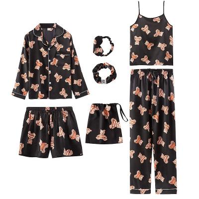 China Wholesale QUICK DRY spring and summer ice long sleeved silk set fashionable ladies luxury seven-piece pajamas for sale