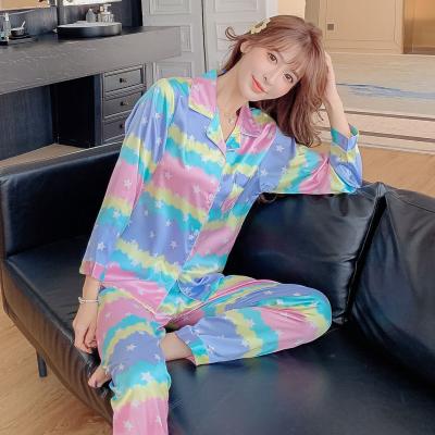 China Women's Sleepwear Satin Silk Pajamas Two Piece Thermal Wholesale Long Sleeve Pijamas for sale