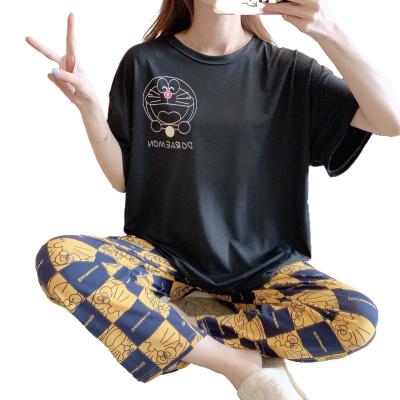 China Southeast Asian Summer Breathable Warm Casual Ladies Short Sleeve Pajamas Home Wear Pants Plus Size Pajamas for sale