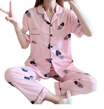 China Lovely cartoon girl pajamas new sleeve loose thin loose cardigan pants Korean two-piece female short version breathable home clothes for sale