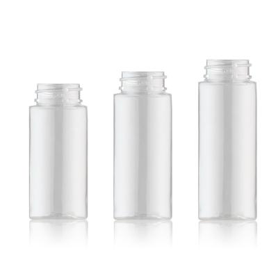 China Non Spill Transparent Straight Round Premium PET Cosmetic Plastic Bottle For Sprayer Pump for sale