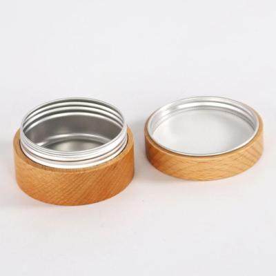 China Cosmetic Products Wholesale 30g 50g 100g Tin Can Natural Cosmetic Packaging Metal Aluminum Bamboo Aluminum Jar Covered Bamboo Lid for sale