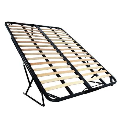 China Wejoy Wooden Bedroom Furniture Foldable Stool Folding Double Bed Frames Hydraulic Gas Lift Queen Size Bed Frame for sale