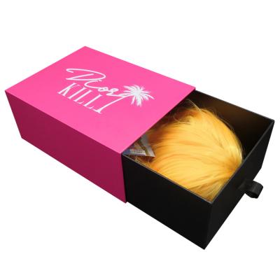 China Recyclable Custom Rigid Cardboard Pink Wig Box Packaging For Hair Accessories Box Packaging With Slide Box Luxury for sale