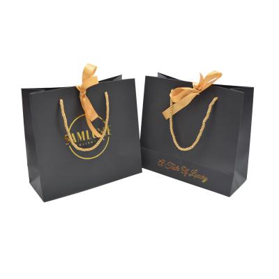 China Large Recyclable Matte Paper Bag Shoes Clothing Black Tote Bags Custom Large Paper Shopping Bag With Your Own Logo for sale