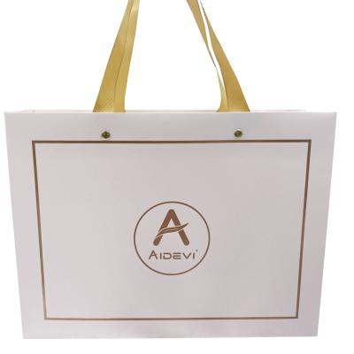 China Recyclable Heavy Duty Gold Foil Custom Logo Printed Paper Shopping Paper Bags For Wine Bottle Gift Paper Bags With Handles for sale