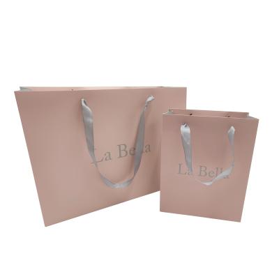 China Recyclable Reusable Custom Printed Ribbon Handle Paper Clothes Bag Luxury Gift Bags Custom Logo For Boutique Clothing Shoes Gift Packaging for sale