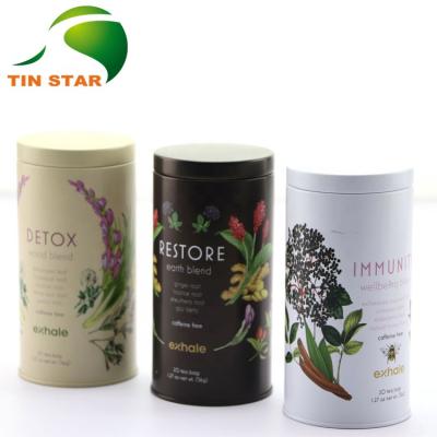 China Coffee Custom Printing Metal Packaging Round Shape Coffee Tea Tin Box Canister for sale