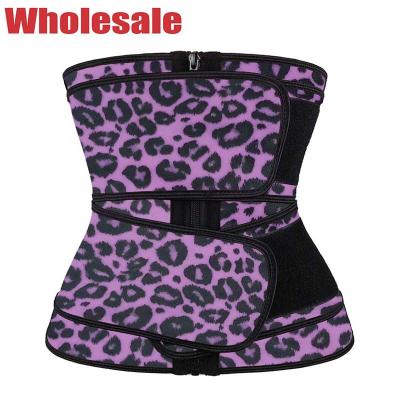 China Purple Leopard Latex Zipper Waist Trainer Double Strap Plus Size Underbust Corset for sale